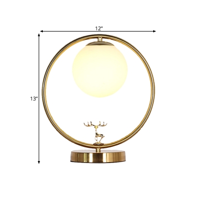 Cream Glass Sphere Night Table Lighting Modern 1 Light Gold Nightstand Lamp for Bedroom