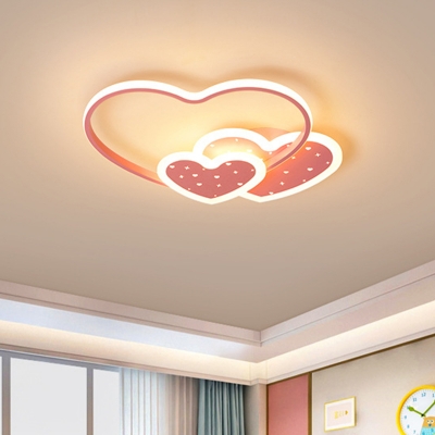 Cutouts Loving Heart Flush Light Modern Romantic Iron Pink/Black LED Ceiling Mount Lighting for Kids Bedroom