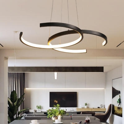 Double C Metal Chandelier Light Fixture Simplicity LED Black/White Suspension Pendant in Warm/White Light