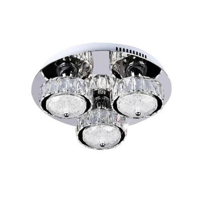 Faceted Crystal Drum Ceiling Light Modern Stainless-Steel LED Flush Mount Lamp in Warm/White Light for Bedroom