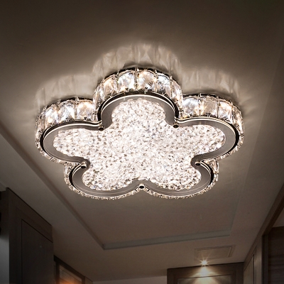 Flower Flush Mount Fixture Modernist Faceted Crystal LED Corridor Ceiling Light in Stainless-Steel, Warm/White Light