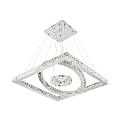 Geometric Hanging Chandelier Modernism Clear Crystal Stainless-Steel LED Pendant Light Fixture in Warm/White Light