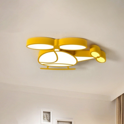 Kids Style Helicopter Ceiling Lamp Metallic LED Nursery Flush Mount Light Fixture in Yellow/Blue