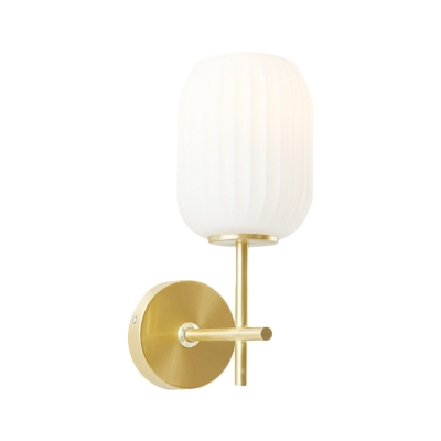 Lantern Wall Mounted Light Contemporary Ribbed Glass Single Head Bedroom Wall Lighting in Gold