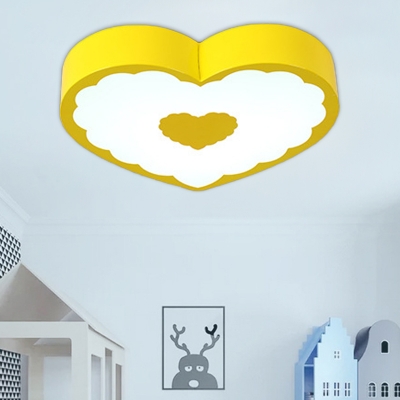 LED Bedroom Flush Mount Lighting Simple Yellow/Blue Ceiling Lamp with Loving Heart Acrylic Shade in Warm/White Light