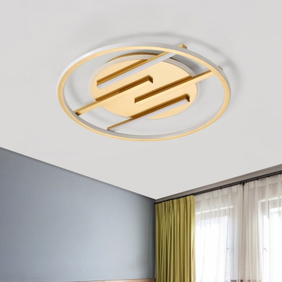 Linear and Ring Parlor Ceiling Light Metallic LED Minimalist Flush Mount Lamp in Gold, 16.5