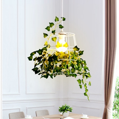 Metallic Conic Frame Pendulum Light Industrial 1 Bulb Dining Room Hanging Ceiling Lamp in White