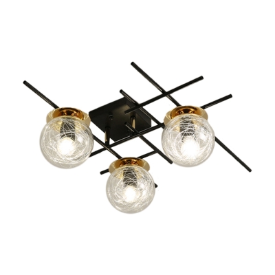 Minimalist 3 Heads Semi Flush Light Black Sphere Ceiling Mounted Fixture with Clear/Smoke Grey Glass Shade