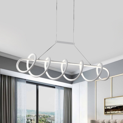 Modern Twist Shape Island Pendant Light Metal Playroom LED Hanging Lamp Kit in White/Black