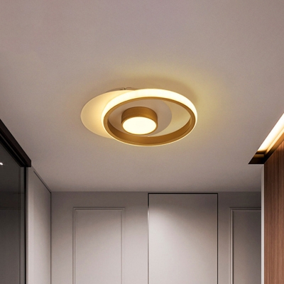 Modernism Ringed Flush Mount Lamp Metallic LED Bedroom Flush Ceiling Light in Gold/Black and White, Warm/White Light