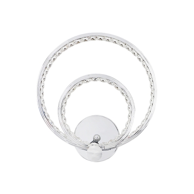 Nordic Circular Wall Mount Lamp Faceted Crystal LED Bedroom Wall Sconce in Chrome, Warm/White Light