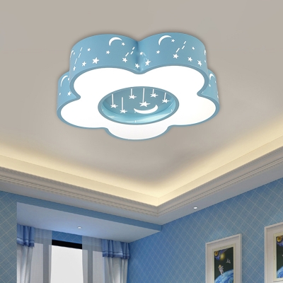 Nordic Flower Ceiling Fixture Acrylic LED Nursery Flush Mount Light with Star and Moon Pattern in Pink/Blue