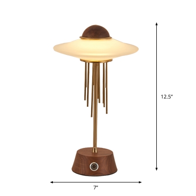 Opaque Glass Aircraft Desk Lamp Modernist LED Nightstand Lighting with Round Pedestal in Brown