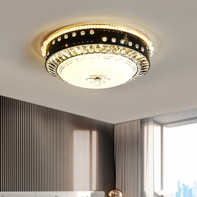 Round/Bowl Flushmount Light Modern Beveled Crystal LED Bedroom Close to Ceiling Lamp in Black