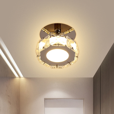 Round/Square Crystal Ceiling Fixture Contemporary LED Chrome Semi Mount Lighting in Warm/White Light for Corridor