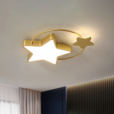 Star Flush Mount Light Fixture Modern Acrylic LED Gold Close to Ceiling Lamp for Bedroom