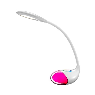 Teardrop Plug In Touch Study Lamp Kid Plastic Child Room Reading Light in White with 7 Colors and Flexible Gooseneck Arm