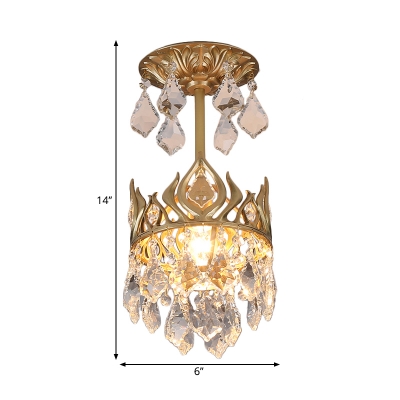 Teardrop Suspension Pendant Modern Clear Crystal 1 Light Dining Room Hanging Ceiling Light in Gold with Metal Crown