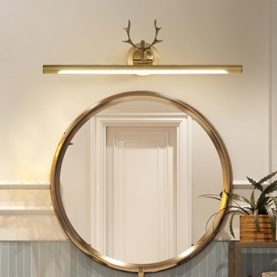 Tubular Bedroom Vanity Wall Lamp Metallic LED Minimalist Wall Mounted Lighting with Elk Head Deco in Gold