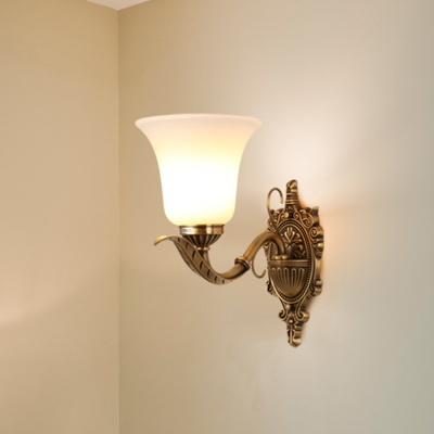1 Bulb Frosted Glass Wall Mount Light Fixture Classic Brass Bell Shaped Wall Sconce for Living Room