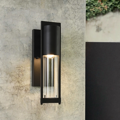1-Bulb Wall Sconce Farmhouse Tubular Clear Glass Wall Mounted Light in Black/Brass for Outdoor