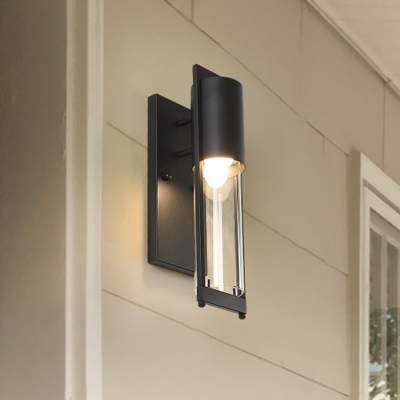 1-Bulb Wall Sconce Farmhouse Tubular Clear Glass Wall Mounted Light in Black/Brass for Outdoor