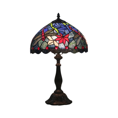 1 Light Table Lighting Victorian Dragonfly and Floral Cut Glass Nightstand Lamp in Brass with Switch