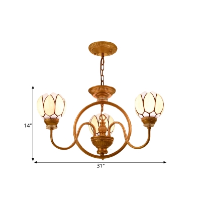 3/5-Light Blossom Hanging Chandelier Baroque Gold Hand Cut Glass Ceiling Suspension Lamp with Swooping Arm