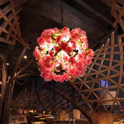 3 Bulbs Hemp Rope Ceiling Pendant Loft Green/Red Global Restaurant Chandelier Lighting with Vine/Cheery Deco