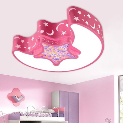Acrylic Crescent and Star Ceiling Lamp Nordic Style White/Pink/Blue LED Flush Mount Fixture in Warm/White Light