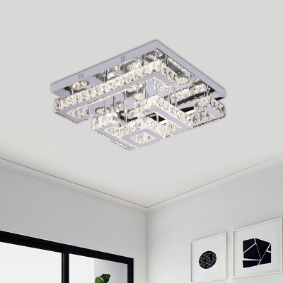 Beveled Crystal Squared Semi Flush Contemporary LED Ceiling Lighting in Chrome for Living Room