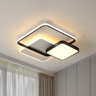 Black-White/Gold LED Squared Flushmount Minimalism Metallic Ceiling Mounted Light for Sleeping Room
