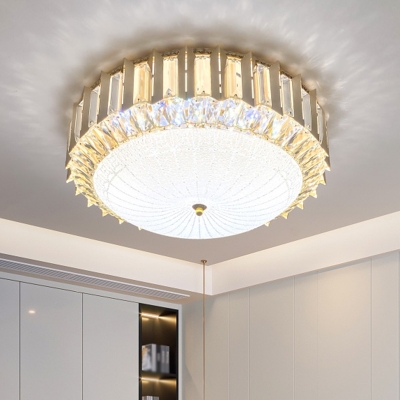 Circle Flush Mount Lighting Simplicity Crystal Rectangle LED Bedroom Ceiling Lamp with Dome Frosted Glass Shade in Gold