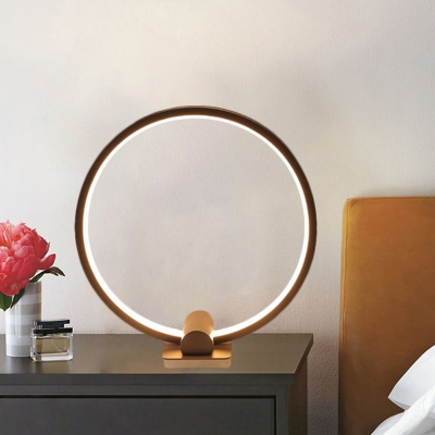 Circular Aluminum Table Light Simple Coffee/White LED Nightstand Lamp in Warm/White Light for Bedroom