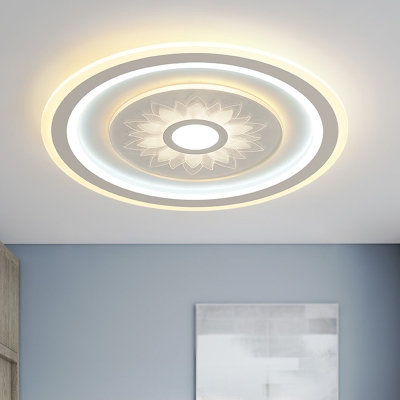 Circular Flush Mount Light Simplicity Acrylic LED White Close to Ceiling Lamp with Succulent/Lotus Design