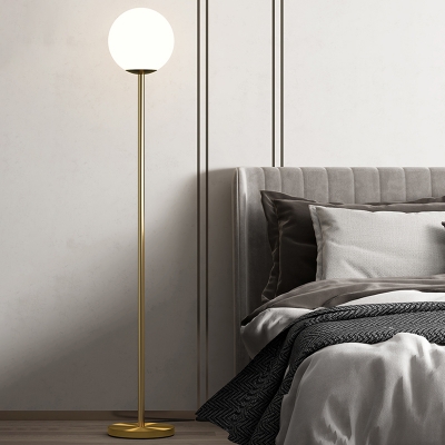 Contemporary 1 Light Standing Lamp Brass Ball Floor Lighting with Cream Glass Shade