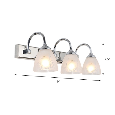 Cup-Like Wall Mount Lamp Fixture Modern Frosted Glass 3 Bulbs Washroom Vanity Light with Arched Arm in Chrome
