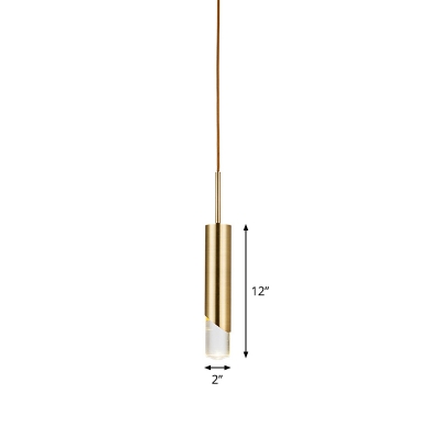 Cylindrical Pendulum Light Simple Style Metal 1 Head Gold Hanging Lamp Kit for Bedside