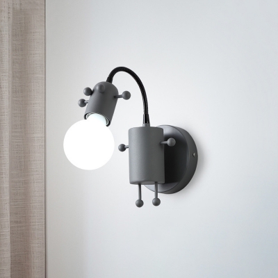 Deerlet Wall Mount Lamp Kids Metallic 1 Bulb Bedroom Wall Lighting Fixture in Grey/White/Green with Open Bulb Design