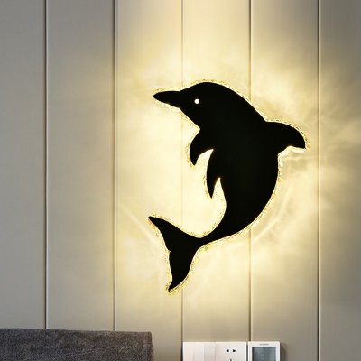 Dolphin Clear Crystal Wall Sconce Simple Stainless-Steel LED Wall Mount Light Fixture for Bedside