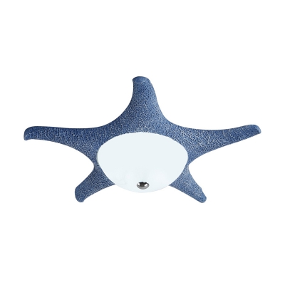 Dome Flush Mount Fixture Creative Opaline Glass LED Blue Ceiling Lamp with Resin Starfish Design