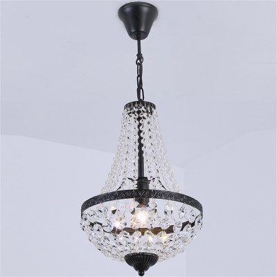 Domed Suspension Lighting Simple Faceted Crystal 1 Head Dining Room Pendant Light with Bead Deco in Black