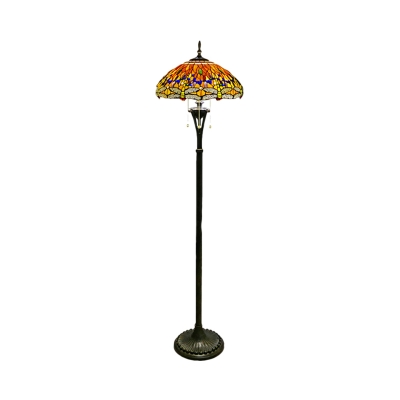 Dragonfly Standing Floor Lamp 3 Lights Yellow/Blue/Green Hand Cut Glass Tiffany Floor Lighting with Bowl Shade