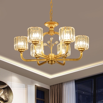 Drum Chandelier Light Fixture Modern Faceted Crystal 6/8 Heads  Gold Hanging Lamp Kit with Sputnik Design