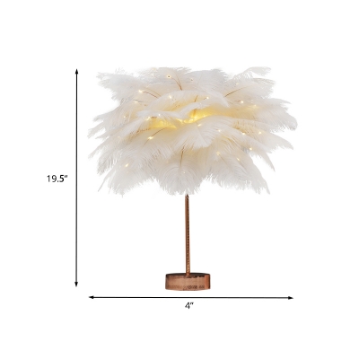 Feather Coconut Palms Table Light Modern Romantic Pink/White Battery USB LED Nightstand Lamp