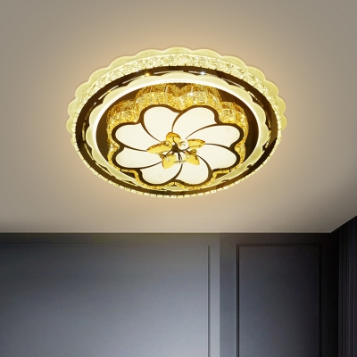 Flower Flush Mount Lighting Contemporary Crystal LED Bedroom Ceiling Light Fixture in Stainless-Steel