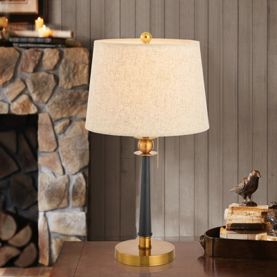 Gold 1 Light Nightstand Lighting Traditional Fabric Barrel Shaped Table Lamp for Bedroom