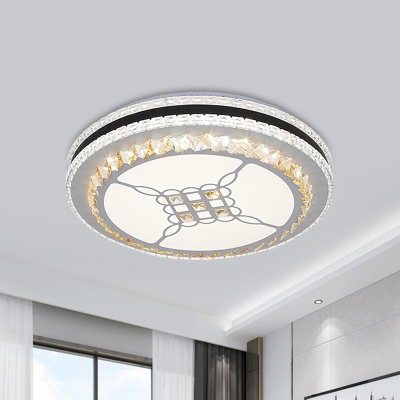 Integrated LED Bedroom Ceiling Light Minimal White Flush Mounted Lamp with Round Crystal Shade