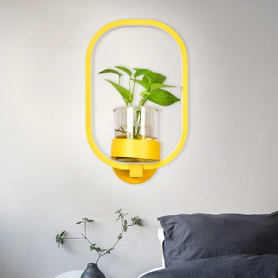 LED Bedside Wall Mounted Lamp Modern Grey/Yellow/Blue Wall Sconce with Round/Rectangle Frame Metal Shade