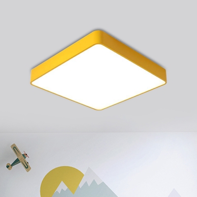LED Parlour Flush Mount Lighting Minimalism White/Red/Yellow Ceiling Flush with Square Acrylic Shade in Warm/White Light
